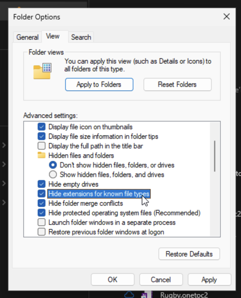 Before adjusting hidden file extension view