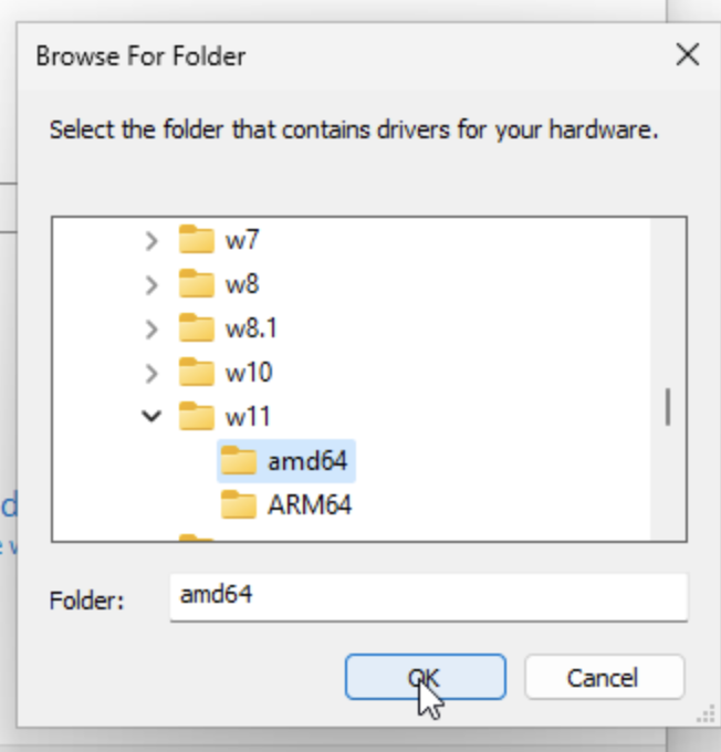 Choosing win11 folder under the NetKVM