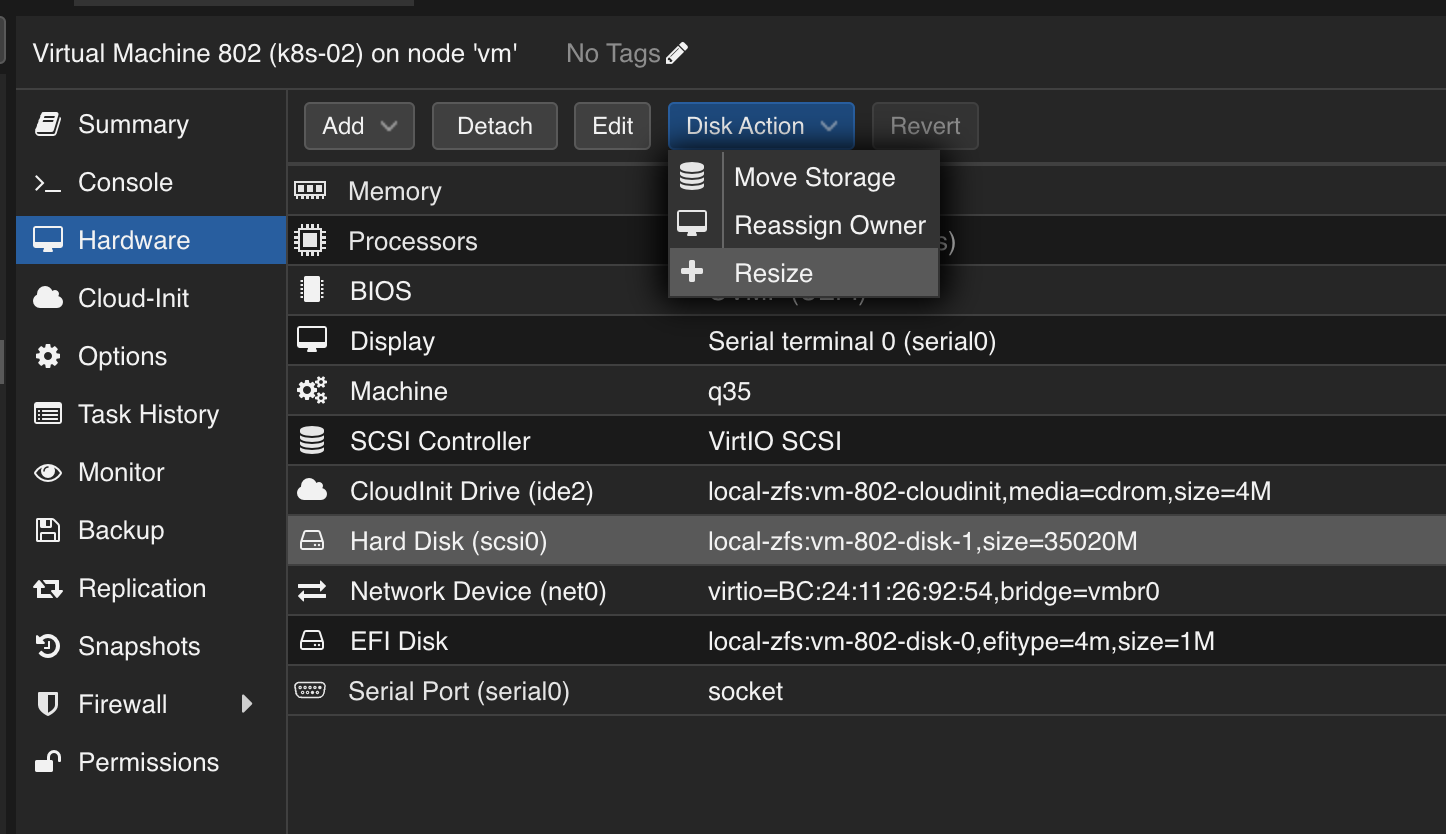 Resize HD for VM in Disk Action