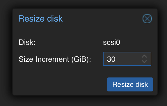 New disk size, extended by 30 GB